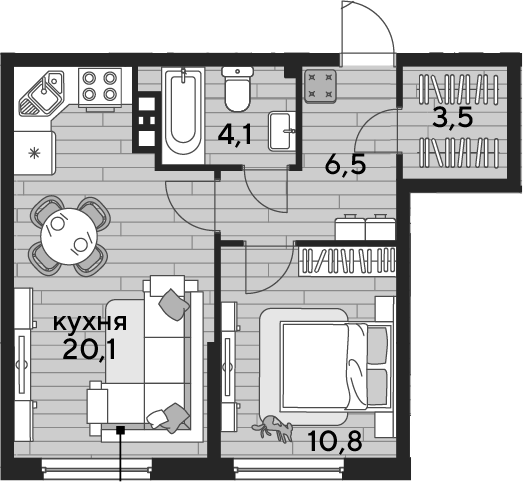 1-комн., 45 м², 5/16 этаж, ЖК «DОГМА ПАРК»