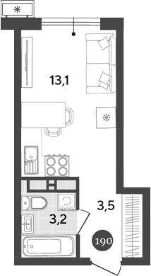 Студия, 19.8 м², 16/18 этаж, ЖК «Порто-Ново»
