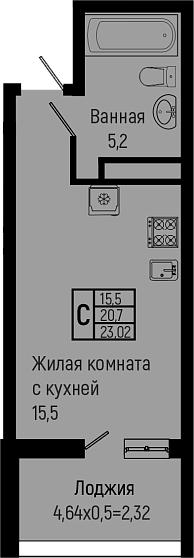 Студия, 20.7 м², 2/16 этаж, ЖК «Sun Hills Ольгинка»