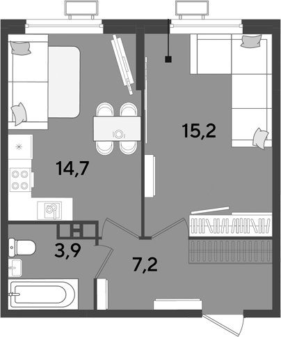 1-комн., 41 м², 3/9 этаж, ЖК «Парк Победы»