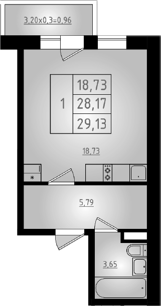 Студия, 28.17 м², 6/8 этаж, ЖК «Мега 2»