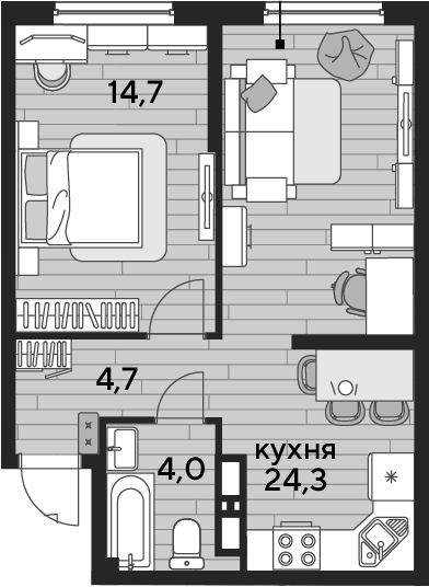 1-комн., 47.7 м², 12/16 этаж, ЖК «DОГМА ПАРК»