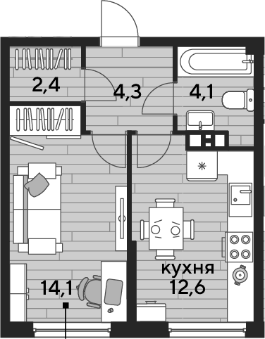 1-комн., 37.5 м², 9/16 этаж, ЖК «DОГМА ПАРК»