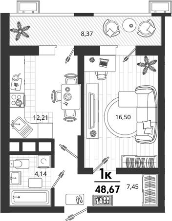 1-комн., 40.3 м², 17/18 этаж, ЖК «Родные Просторы»