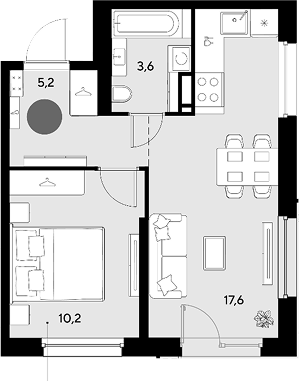 2-комн., 36.6 м², 7/16 этаж, ЖК «Грейд»
