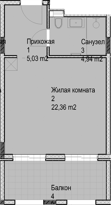 Студия, 32.3 м², 4/6 этаж, ЖК «Гостиничный комплекс Николай 1»