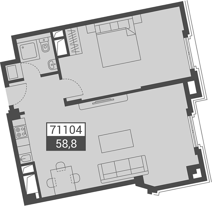Объект, 58.8 м², 2/4 этаж, ЖК «Красная поляна 540»