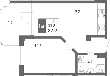 2-комн., 31.45 м², 2/3 этаж, ЖК «Монако»
