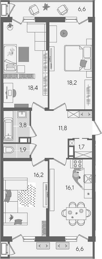 4+ комнаты, 88.1 м², 24/24 этаж, ЖК «Рекорд»