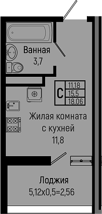 Студия, 15.5 м², 11/16 этаж, ЖК «Sun Hills Ольгинка»