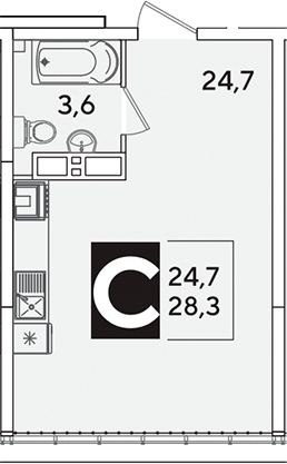 Студия, 28.3 м², 16/16 этаж, ЖК «Самолет»