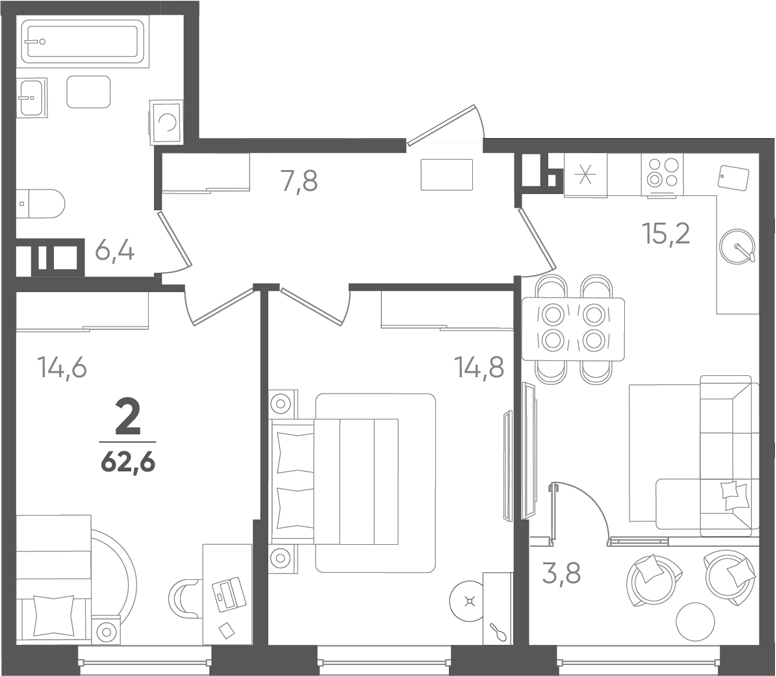 Продается 2-комн. квартира, 58.8 м²