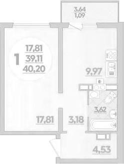 Продается 1-комн. квартира, 39.11 м²