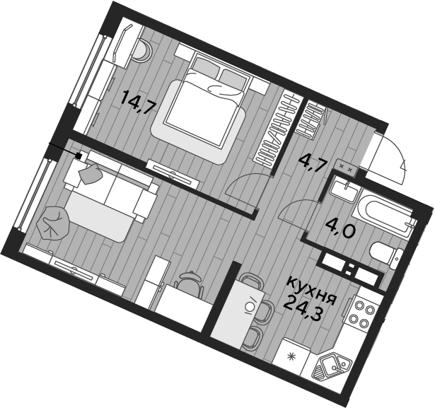 1-комн., 47.7 м², 11/19 этаж, ЖК «DОГМА ПАРК»