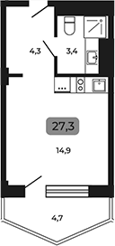 Студия, 22.6 м², 4/6 этаж, ЖК «Апарт-отель Мореоль»
