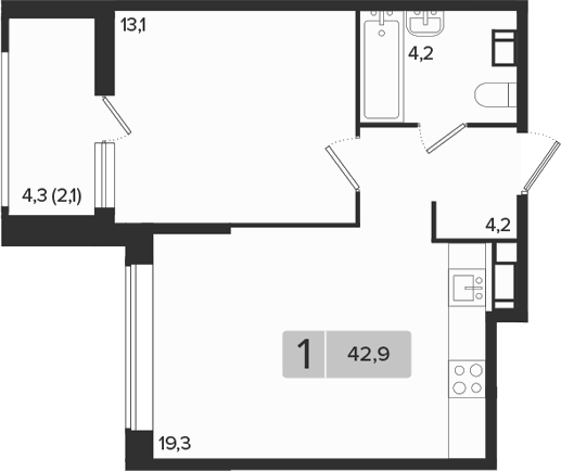 1-комн., 40.8 м², 10/18 этаж, ЖК «Эрмитаж»