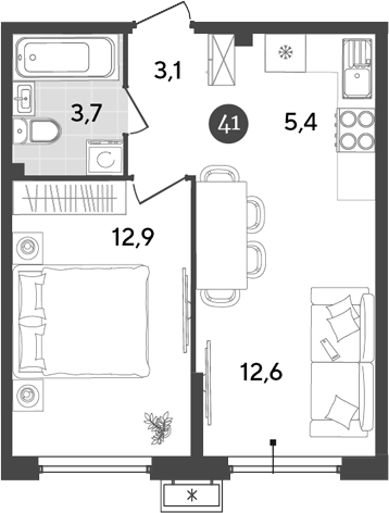 2-комн., 37.7 м², 2/18 этаж, ЖК «Порто-Ново»