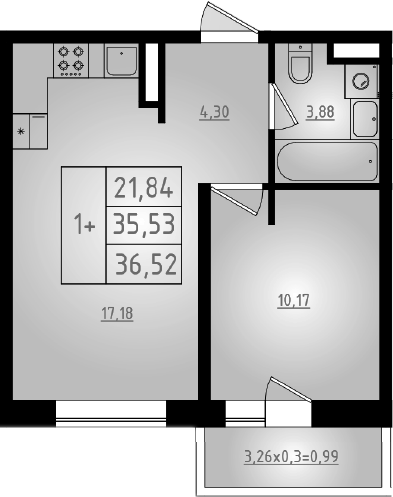 2-комн., 35.53 м², 6/8 этаж, ЖК «Мега 2»