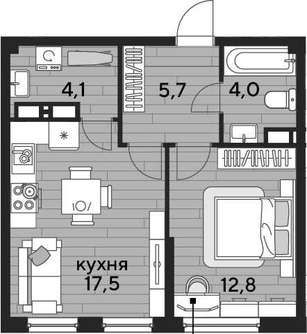 1-комн., 44.1 м², 14/16 этаж, ЖК «DОГМА ПАРК»