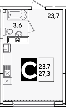 Студия, 27.3 м², 13/16 этаж, ЖК «Самолет»