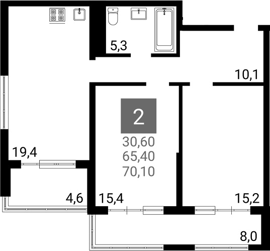 2-комн., 65.4 м², 13/16 этаж, ЖК «Горгиппия Морская. ОБД-Инвест»