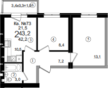 Продается 2-комн. квартира, 42.2 м²