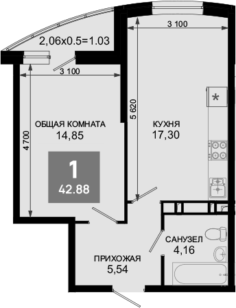 Продается 2-комн. квартира, 41.85 м²