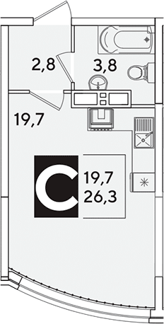 Студия, 26.3 м², 10/16 этаж, ЖК «Самолет»