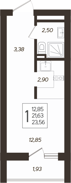 Студия, 21.63 м², 4/19 этаж, ЖК «Кислород»