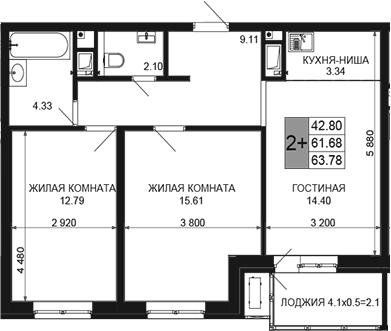 Продается 3-комн. квартира, 61.68 м²