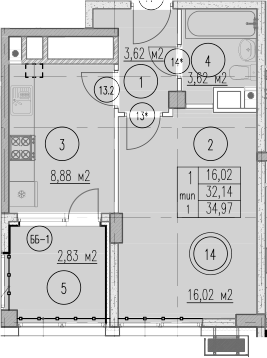 1-комн., 32.14 м², 3/10 этаж, ЖК «Agoy Park Residence by Lavicon»