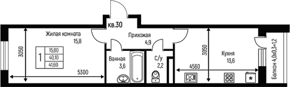 Продается 1-комн. квартира, 40.1 м²