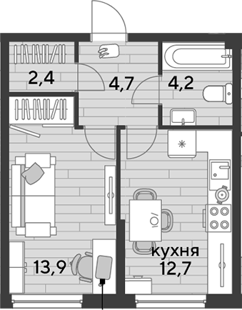 1-комн., 37.9 м², 2/16 этаж, ЖК «DОГМА ПАРК»