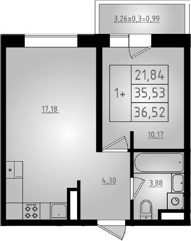 Продается 2-комн. квартира, 35.53 м²