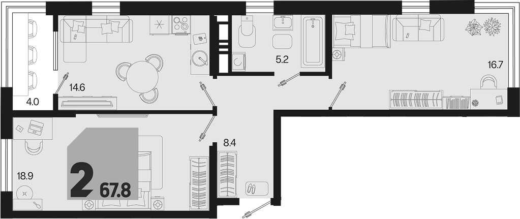 2-комн., 63.8 м², 17/18 этаж, ЖК «Первое место»