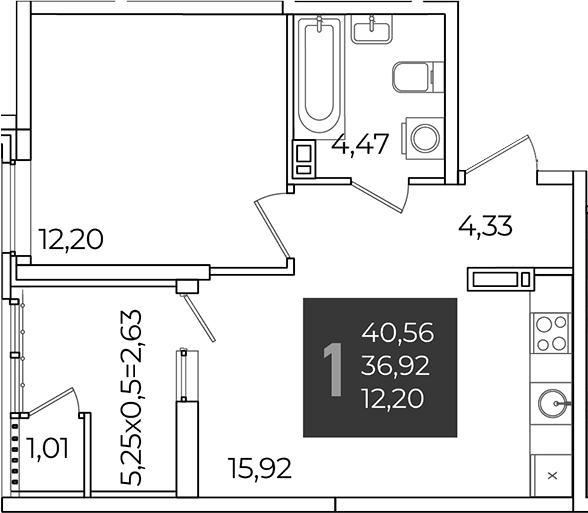 1-комн., 36.92 м², 20/21 этаж, ЖК «Образцово»