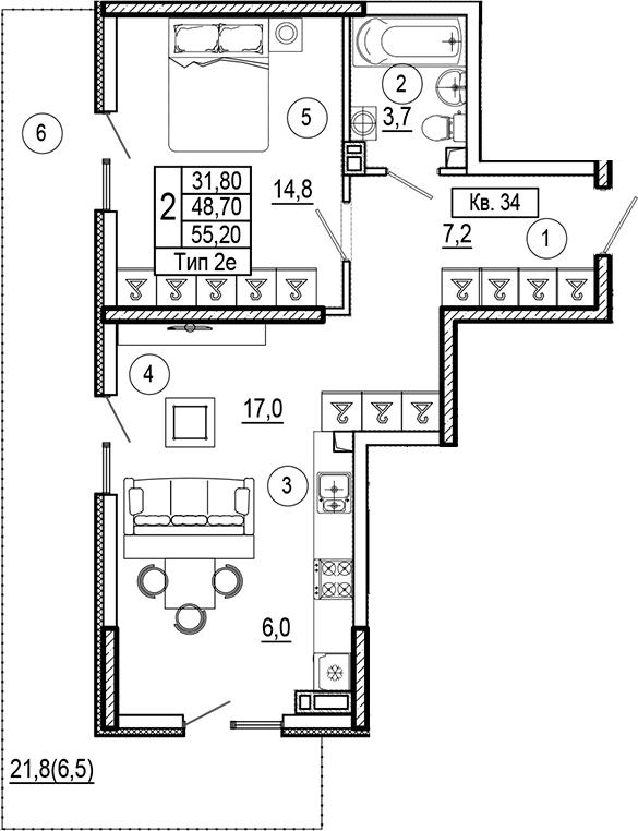 Продается 1-комн. квартира, 48.7 м²