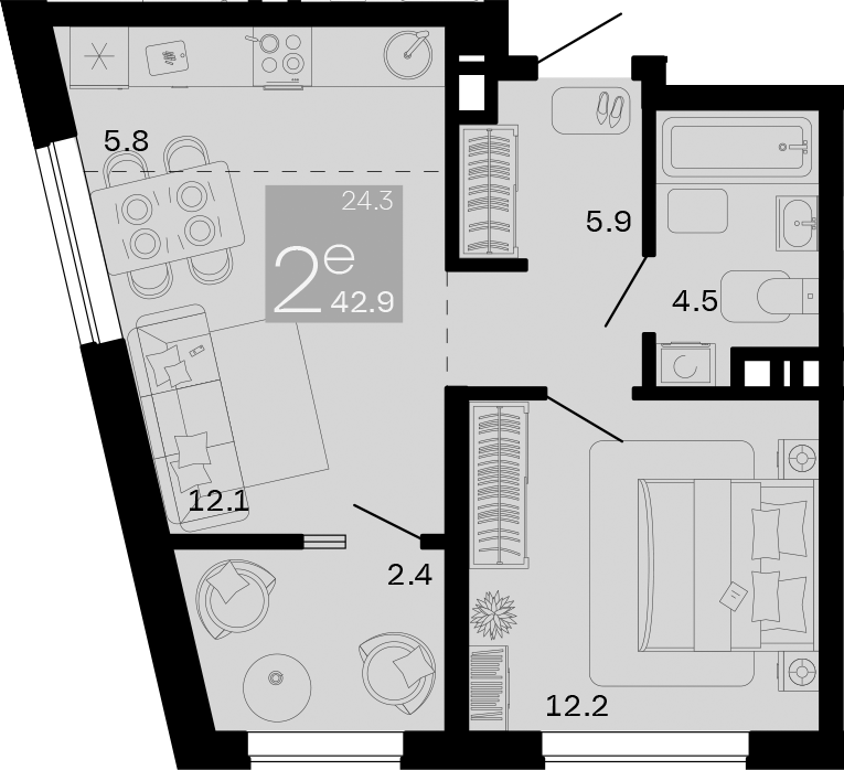 2-комн., 40.5 м², 7/8 этаж, ЖК «Хозяин Морей»