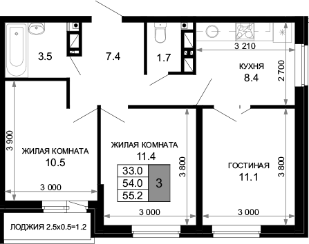 Продается 3-комн. квартира, 54 м²