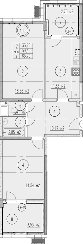 2-комн., 59.46 м², 8/10 этаж, ЖК «Agoy Park Residence by Lavicon»