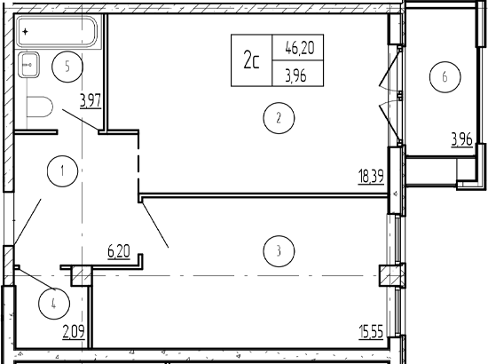 2-комн., 46.29 м², 4/9 этаж, ЖК «Лучи»
