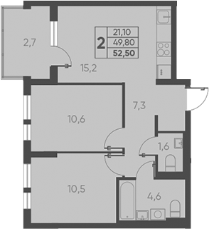 3-комн., 49.8 м², 15/15 этаж, ЖК «Барса»