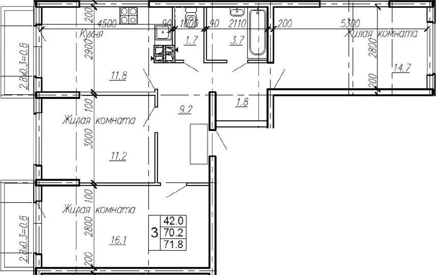 3-комн., 70.2 м², 4/4 этаж, ЖК «Эво»