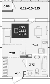 Студия, 23.69 м², 7/18 этаж, ЖК «Образцово»