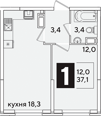 2-комн., 37.1 м², 10/16 этаж, ЖК «Самолет»