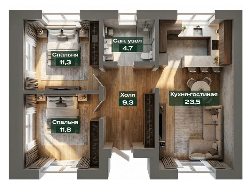 Квартира, 59,1 м² — ипотека от 36 803 ₽/мес