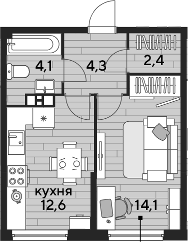 1-комн., 37.5 м², 5/16 этаж, ЖК «DОГМА ПАРК»