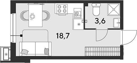 Студия, 22.3 м², 2/9 этаж, ЖК «Парк Победы»