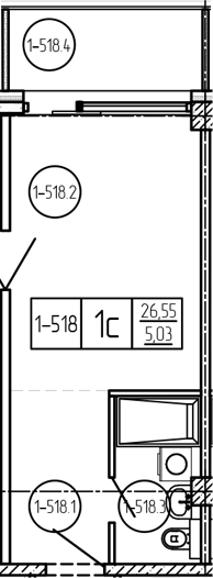 Студия, 26.55 м², 4/9 этаж, ЖК «Лучи»