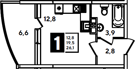 Студия, 19.5 м², 8/16 этаж, ЖК «Самолет»